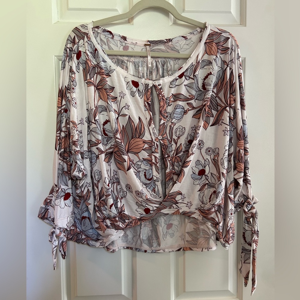 Free People Floral Blouse in Cream and Brown